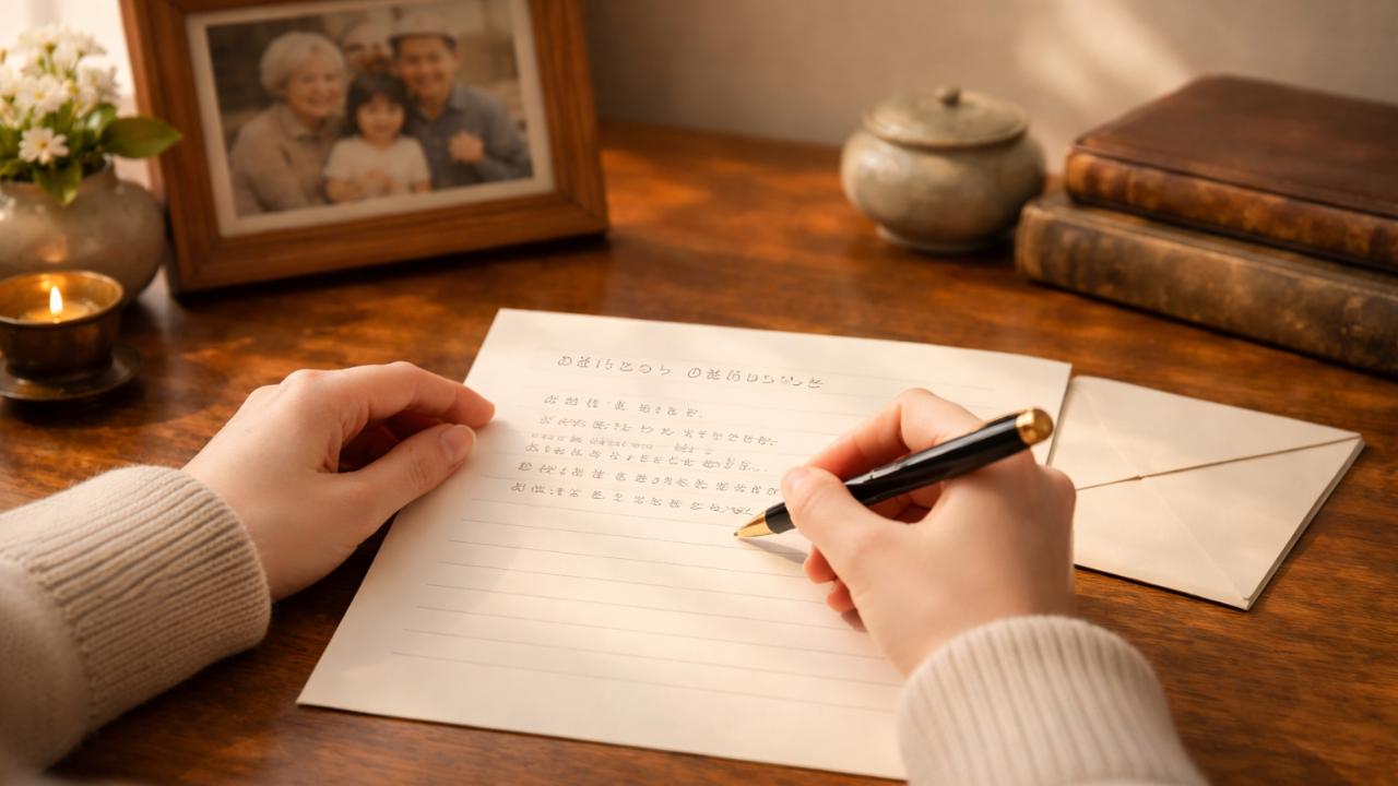 祖父母を思い出しながら手紙を書く孫の手元