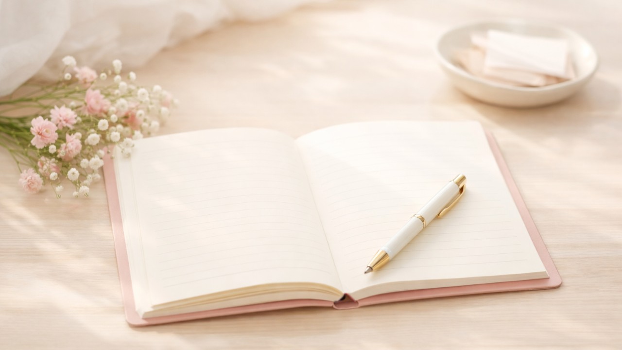 かわいいエンディングノートのアイキャッチ画像。淡いベージュとくすみピンクを基調にしたやさしい雰囲気