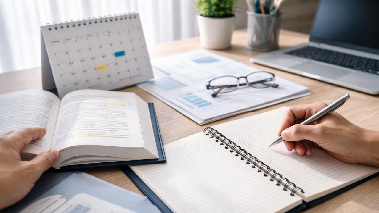 通信教育で学習を進める受講者の手元