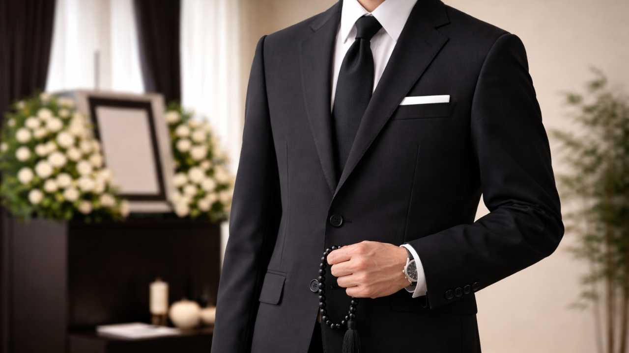葬儀参列を想定した控えめで整った男性の礼服コーディネート