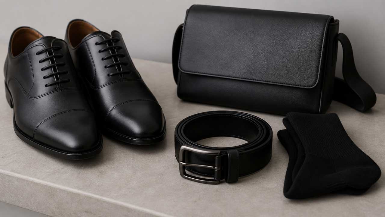 喪服代用にふさわしいシンプルな黒の小物をクローズアップした構図
